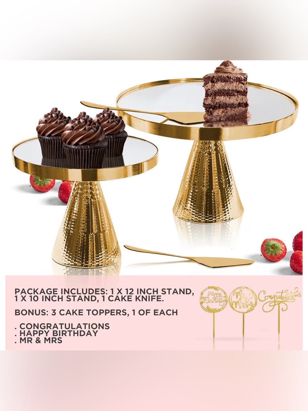 Aura Concepts Gold Mirrored Cake Stand Set NIB